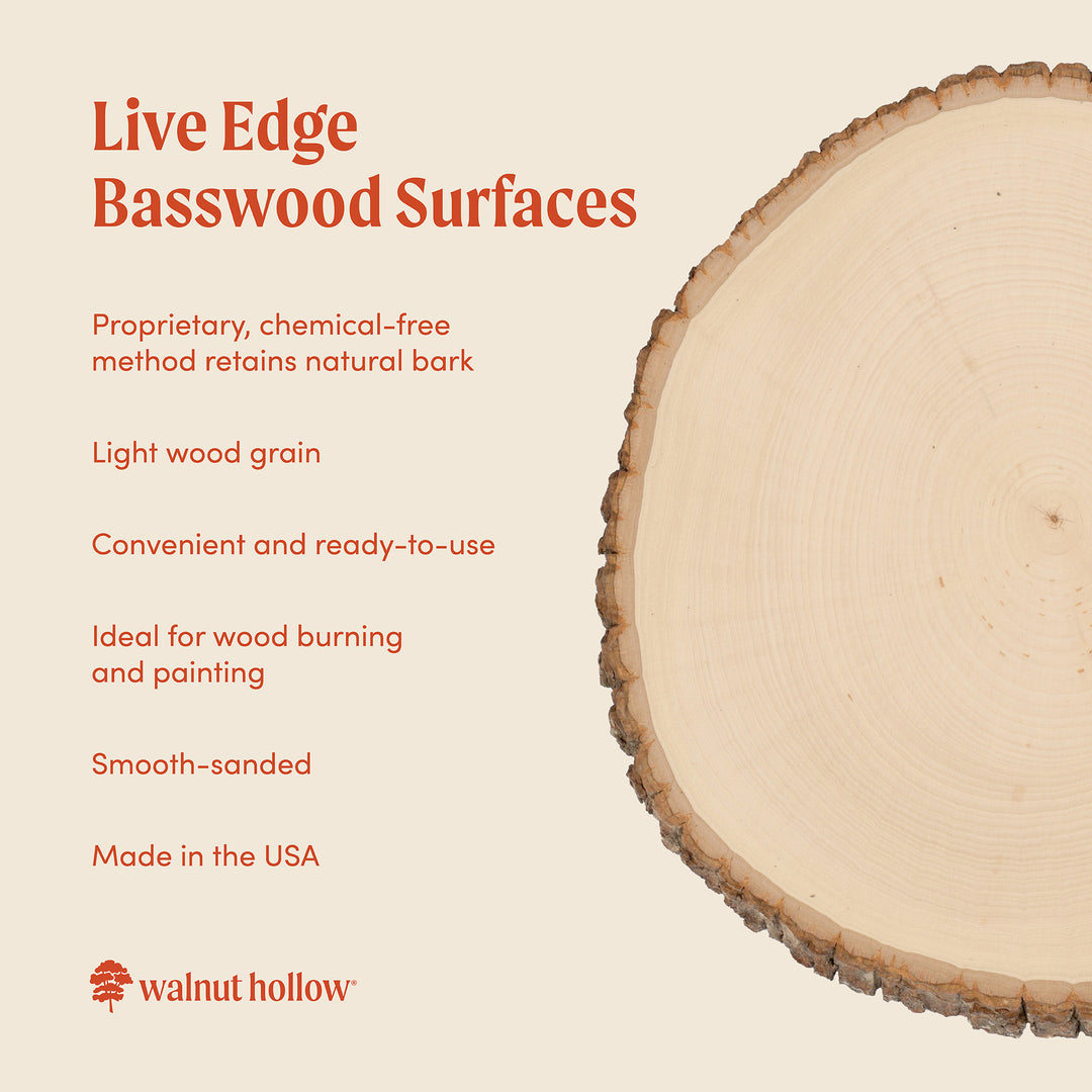 Live Edge Basswood Coaster, 3-1/2"-5" Wide, Unsanded 50-Pack